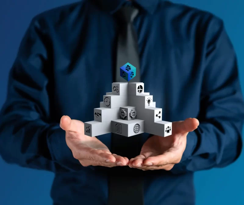 Businessman show management stair icon of business