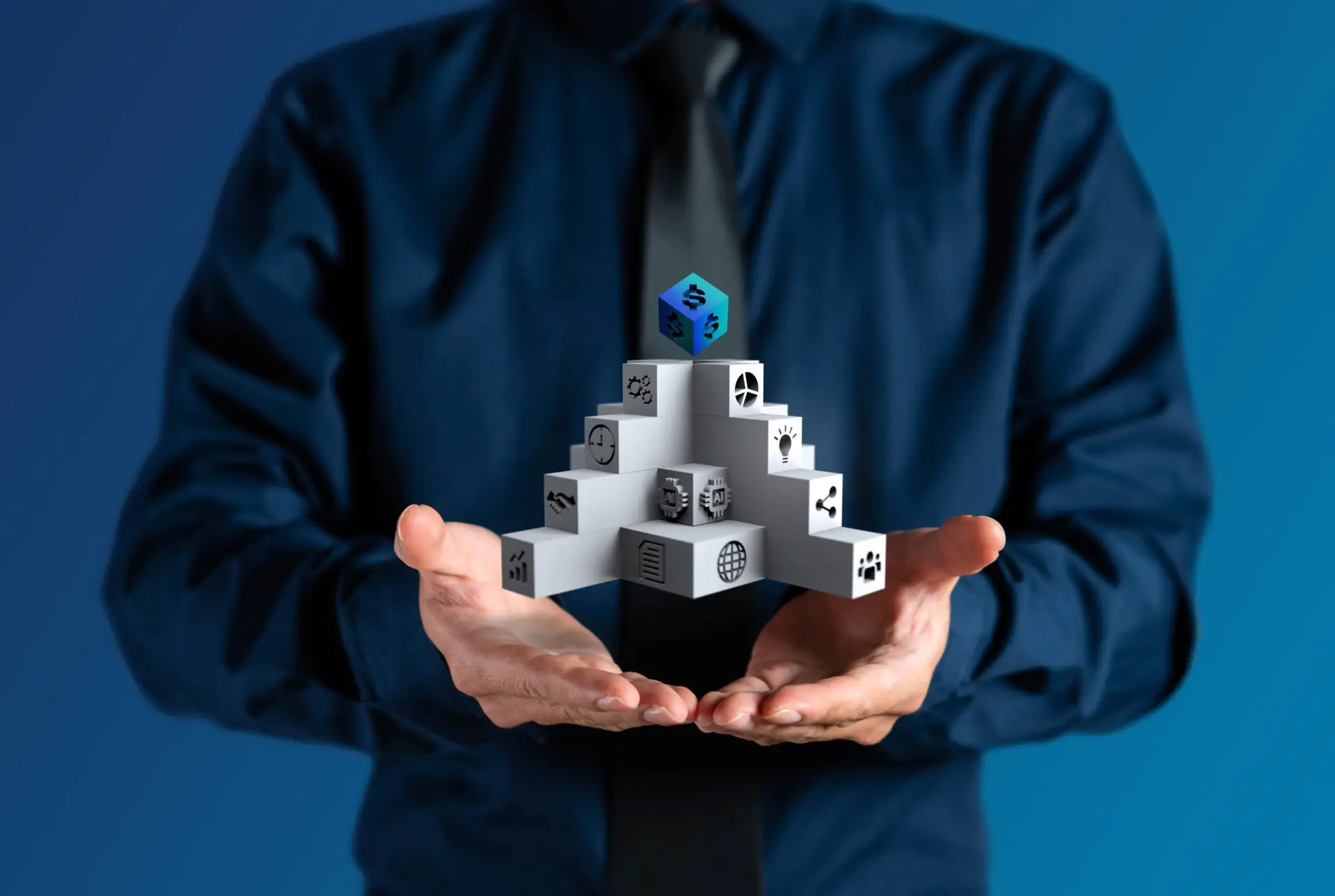 Businessman show management stair icon of business